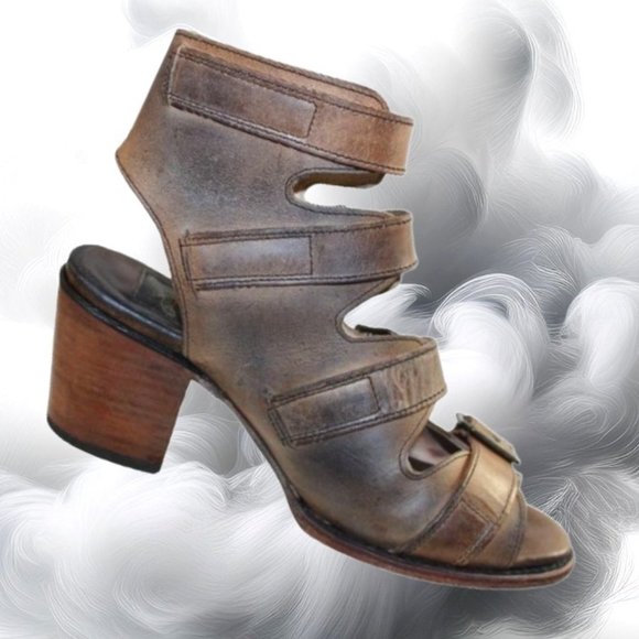 Freebird By Steven Quail Tan Leather Caged Gladiator Heels, Size 8 - Picture 2 of 14